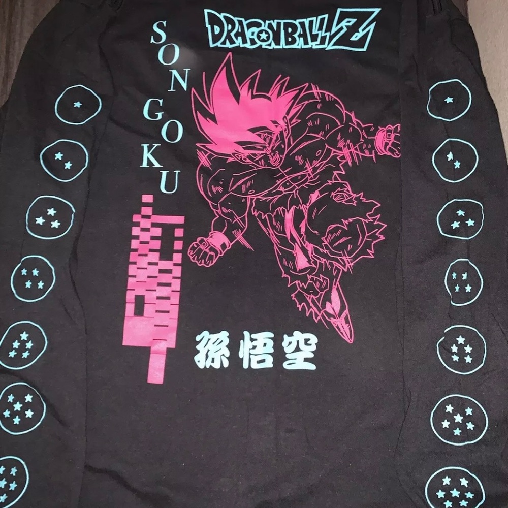 Dragon Ball Z Mens Long Sleeve T-Shirt - Son Goku Pink Aqua Ball Sleeves